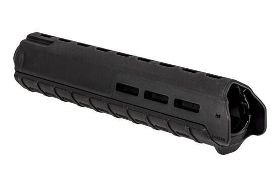 Magpul rifle length MOE M-LOK handguard fits AR-15 or AR10 rifles with ergonomic design. Black model.